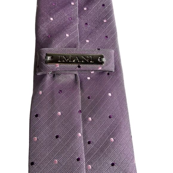 IMANI UOMO Necktie Iridescent Purple Lilac Pink Dots Pattern Skinny Silk Tie - Picture 6 of 9
